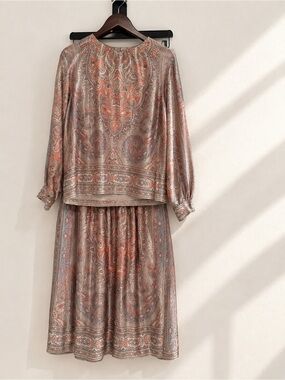 Vintage Brownstone Studio Satin Paisley Two Piece Skirt Set Size 10